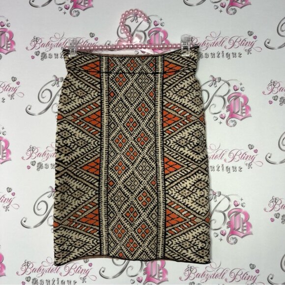BcbgMAXAZRIA skirt stretchy bodycon boho tan brown orange formal luxury - Picture 7 of 10